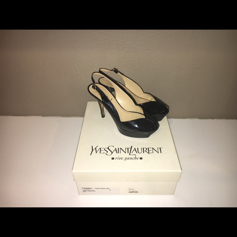 YSL Tribute Black Patent Slings